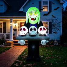 (European regulations) 1,5 m Halloween lysande spöke-butlerbricka med dödskalle uppblåsbar utomhusgårdsprydnader