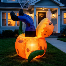 (British regulations) Halloween Animated Inflatable Witch in Pumpkin with LED Lights Outdoor Yard Haunted Party Decor