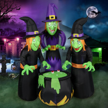 (British regulations) Halloween Uppblåsbar Tre Häxor Kittel LED Glöd Utomhus Trädgårdsdekoration Spökfest Rekvisita