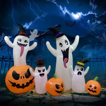 (Australian regulations) Halloween Uppblåsbar Vit Spökpumpa LED Glödande Tunga Klibbande Spöklik Innergårdsdekoration