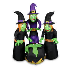 (European regulations) Halloween Oppblåsbar Tre Hekser Kittel LED Glød Utendørs Hagedekorasjon Spøkelsesfest Rekvisitt