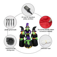 (US regulations) Halloween Uppblåsbar Tre Häxor Kittel LED Glöd Utomhus Trädgårdsdekoration Spökfest Rekvisita