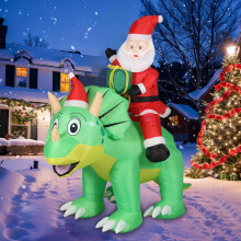 (European regulations) Inflatable Santa Claus on Dinosaur 6FT Glowing Christmas Gift Delivery Yard Decoration