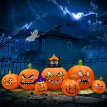 (British regulations) Set di decorazioni gonfiabili luminose a tema Halloween con gatto nero e zucca per feste in giardino.