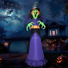 (British regulations) Spooky Witch LED Glowing Inflatable 3m Tall Halloween Courtyard Party Decoration Ornament