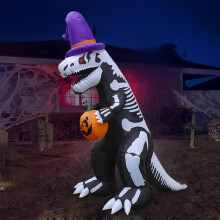 (British regulations) 2,4 m oppblåsbar Halloween-figur med skjelettdinosaur og gresskar, LED-glødende utendørs hagedekorasjon