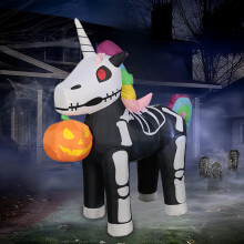 (European regulations) 1,5 m uppblåsbar LED-halloweenpumpa färgglad skelett-enhörning innergårdsträdgårdsdekor