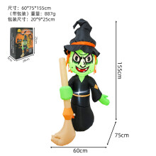 (US Standard 110v) Spöklik Halloween Uppblåsbar Häxkvastmodell med Ljus för Innergårdsdekoration Ond Häxa Uppblåsbar Dekor