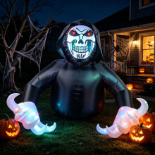 (European regulations) Uppblåsbar Halloween-kostym med 2,1 m spökansikte, svart person, dekoration för festlokalen