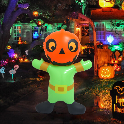 (Pumpkin Devil Little Ghost) Outdoor Halloween PVC Inflatable Devil Pumpkin Head Prop Stand 1