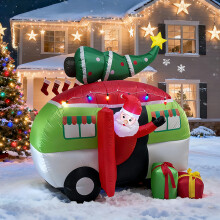 (British regulations) 2.1m Inflatable Santa Driving Festive Xmas Tree Car with Gift Box Yard Ornament