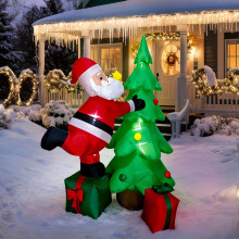 (Australian regulations) 2.1m Inflatable Santa Claus on Gift Box with Christmas Tree Outdoor Yard Ornament