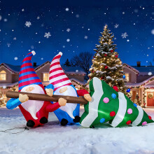 (US regulations) 2,1 m uppblåsbar jultomte, dvärg och träd, LED-modell, gårdsplan, gräsmatta