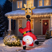 (US regulations) 1.8m LED Christmas Inflatable Reindeer and Climbing Santa Claus for Outdoor Garden Decor
