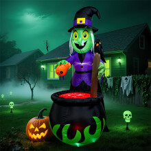 (British regulations) 1,8 m Halloween oppblåsbar heksekråke på skulderkjetel magisk eliksir skummel atmosfære