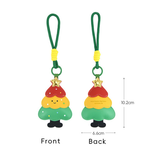 (Christmas tree) Creative Cute Christmas Keychain Set Tree Apple PU Leather Ornament Gift