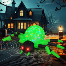 (Green) COMING 9FT LED Uppblåsbar Grön Spindel Halloween Trädgårdsdekoration med Ljus
