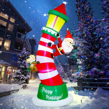 (colorful, Lighthouse - 9FT in Height) Jätte Lulu Home 9FT uppblåsbar julfyr med jultomte och renar