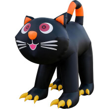(cat) Zucca gonfiabile di Halloween da 1,8 metri, lanterna a forma di gatto nero con luci LED, decorazione per la casa, prato, patio, balcone.