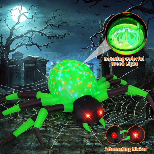 (Green) COMIN 9FT LED Aufblasbare grüne Spinne Halloween-Gartendekoration mit Lichtern 2