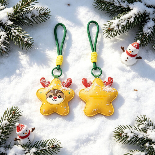 (Christmas tree) Creative Cute Christmas Keychain Set Tree Apple PU Leather Ornament Gift 2