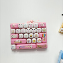 (26 Forest Pink Series) Halloween Christmas 26-Key Decompression Keyboard Keychain Pendant Toy Gift Set