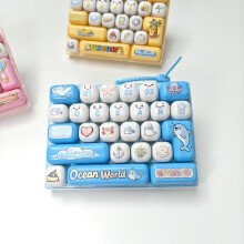 (26 Ocean Blue Series) Halloween Christmas 26-Key Decompression Keyboard Keychain Pendant Toy Gift Set