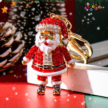 (red) Korean Style Rhinestone-Encrusted Santa Claus Car Keychain Pendant Decoration