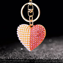 (A525 Double-sided Pearl Heart Pink) Perlehjerte Heldigveske Bilnøkkelring Dame Søt Kreativ Veskeanheng Metallnøkkelring Ring Gave