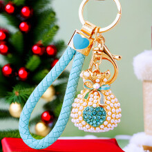 (BV Pearl Heart Lucky Bag - Sky Blue) Pearl Heart Lucky Bag Car Keychain Women's Cute Creative Bag Pendant Metal Keychain Ring Gift