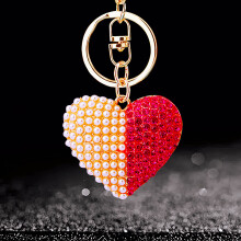 (A525 Double-sided Pearl Heart Rose Red) Pearl Heart Lucky Bag Car Keychain Women's Cute Creative Bag Pendant Metal Keychain Ring Gift