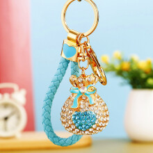 (BV rhinestone heart-shaped lucky bag, sky blue) Pärlhjärta Turväska Bilnyckelring Dam Söt Kreativ Väska Hängsmycke Metallnyckelring Ring Gåva
