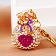 (Purple Rhinestone Heart Lucky Bag) Pearl Heart Lucky Bag Car Keychain Women's Cute Creative Bag Pendant Metal Keychain Ring Gift