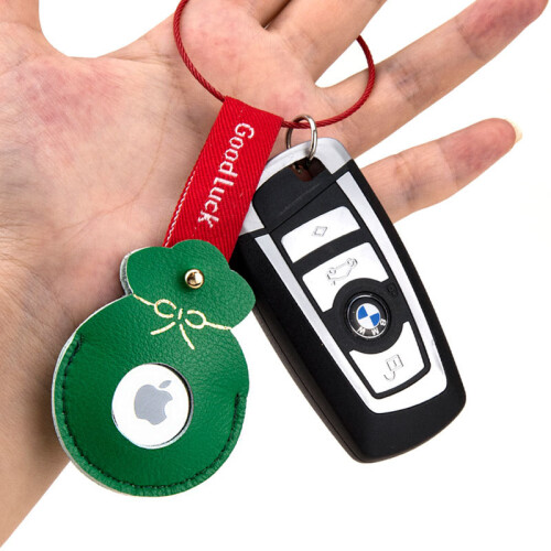 (apple) Chinese Style Lucky Keychain Creative Key Ring Leather Card Holder AirTag Case Practical Gift 2