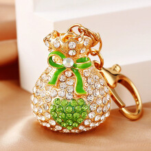 (Rhinestone Heart Lucky Bag (Green)) Pearl Heart Lucky Bag Car Keychain Women's Cute Creative Bag Pendant Metal Keychain Ring Gift