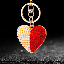 (A525 Double-sided Pearl Heart Red) Pearl Heart Lucky Bag Car Keychain Women's Cute Creative Bag Pendant Metal Keychain Ring Gift