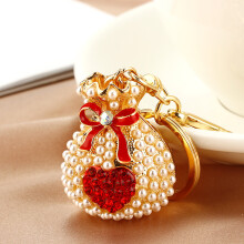 (Pearl Heart Lucky Bag (Red)) Pearl Heart Lucky Bag Car Keychain Women's Cute Creative Bag Pendant Metal Keychain Ring Gift