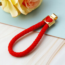 (Red heart-shaped rope - no buttons) Chinese Lucky Bucket Treasure Bowl Car Keychain Bag Pendant for Women Cute Creative Metal Gift