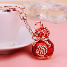 (Red lucky gourd) Chinese Lucky Bucket Treasure Bowl Car Keychain Bag Pendant for Women Cute Creative Metal Gift