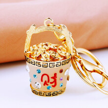 (White lucky bucket) Chinese Lucky Bucket Treasure Bowl Car Keychain Bag Pendant for Women Cute Creative Metal Gift
