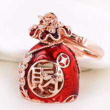 (Large Lucky Bag Wine Red) Chinese Lucky Bucket Treasure Bowl Car Keychain Bag Pendant for Women Cute Creative Metal Gift