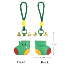 (Christmas stockings (with drawstring)) Weihnachtsbaum-Apfel-Schlüsselanhänger, niedlicher Cartoon-Anhänger aus PU-Leder, Neujahrsgeschenk