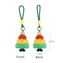 (Colorful Christmas Tree (with rope)) Christmas Tree Apple Keychain Cute Cartoon PU Leather Pendant New Year Ornament Gift