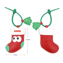 (Christmas stockings) Christmas Tree Apple Keychain Cute Cartoon PU Leather Pendant New Year Ornament Gift