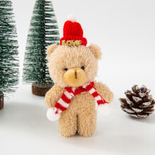 (Red and white scarf, brown bear [LOVE hat]) Zestaw DIY do dekoracji tortu, ozdoba choinkowa, para kręconych misiów, porwanie misia, ręczny miś