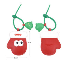 (Christmas gloves) Christmas Tree Apple Keychain Cute Cartoon PU Leather Pendant New Year Ornament Gift