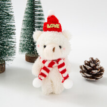 (Red and white scarf, polar bear [LOVE hat]) Xmas Curly Bear Couple Kidnap Bear Handheld Teddy Bear DIY Kit Cake Decor Tree Ornament Gift