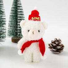 (Red scarf, white bear [LOVE hat]) Zestaw DIY do dekoracji tortu, ozdoba choinkowa, para kręconych misiów, porwanie misia, ręczny miś