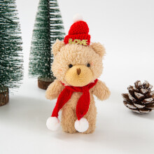 (Red scarf, brown bear [LOVE hat]) Xmas Curly Bear Couple Kidnap Bear Handheld Teddy Bear DIY Kit Cake Decor Tree Ornament Gift