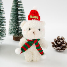 (Red and green scarf, white bear [LOVE hat]) Zestaw DIY do dekoracji tortu, ozdoba choinkowa, para kręconych misiów, porwanie misia, ręczny miś